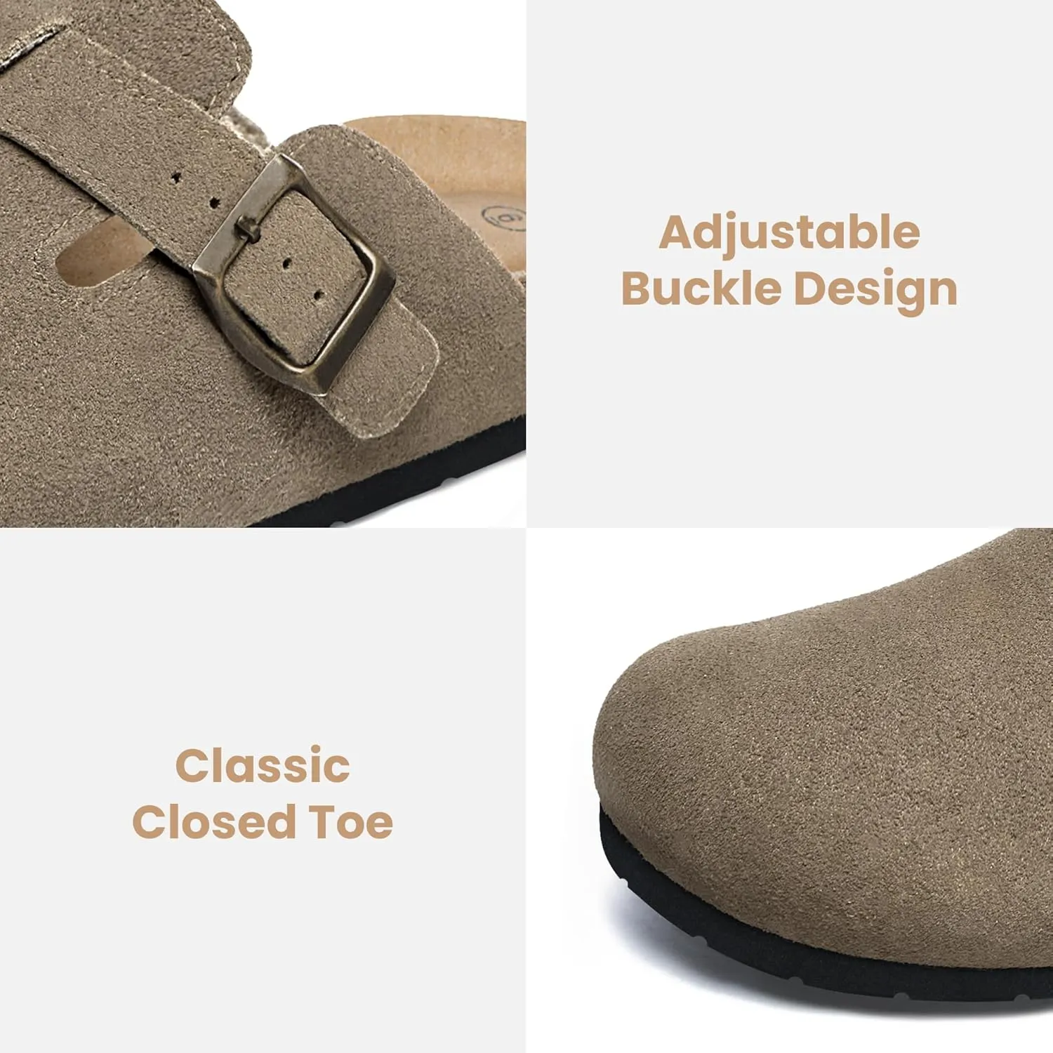 Xiakolaka Women's Suede Clogs Adjustable Buckle Slip on Footbed Home Clog Slippers