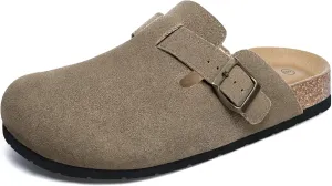 Xiakolaka Women's Suede Clogs Adjustable Buckle Slip on Footbed Home Clog Slippers
