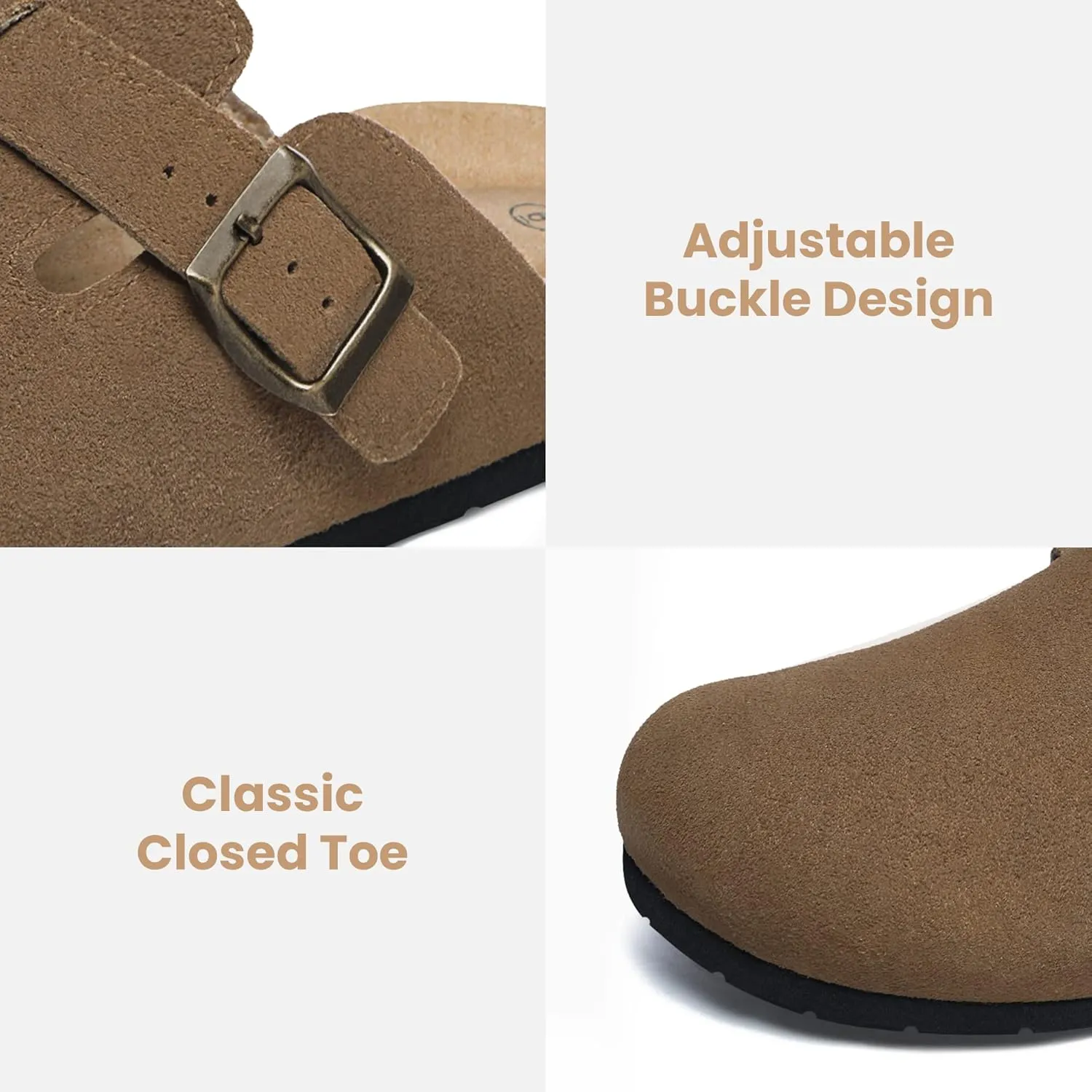 Xiakolaka Women's Suede Clogs Adjustable Buckle Slip on Footbed Home Clog Slippers