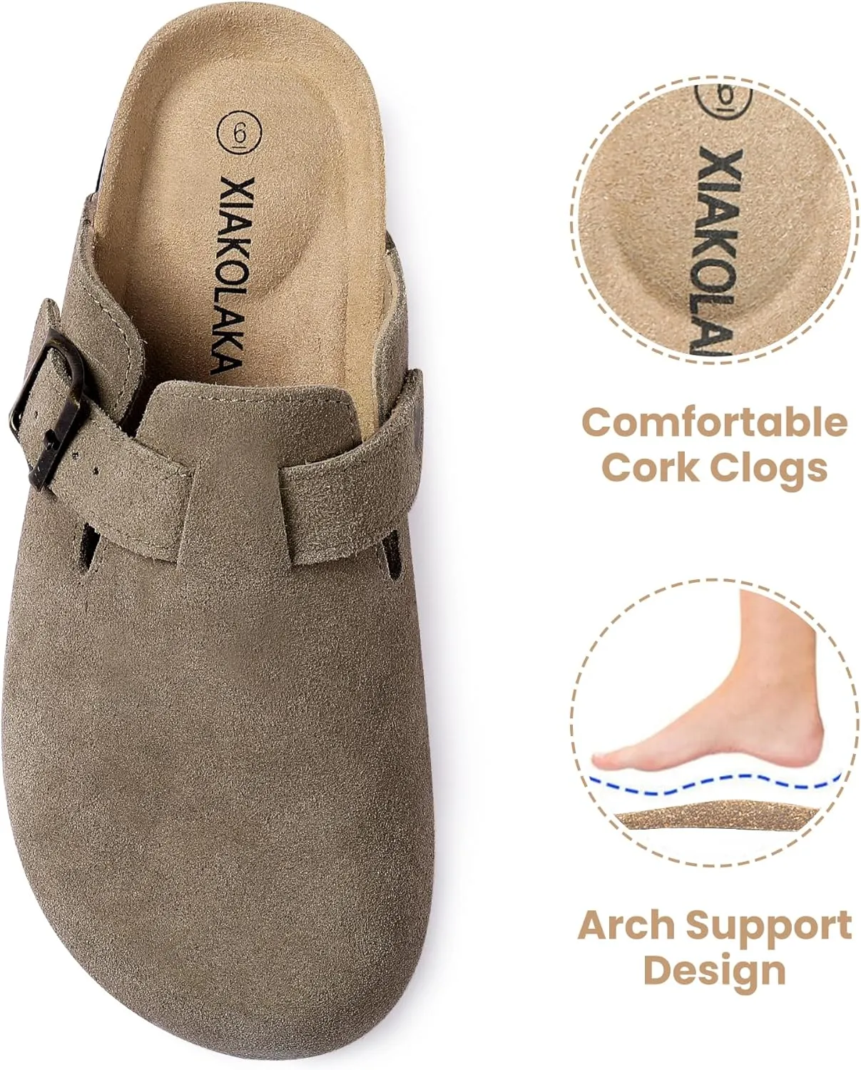Xiakolaka Women's Suede Clogs Adjustable Buckle Slip on Footbed Home Clog Slippers
