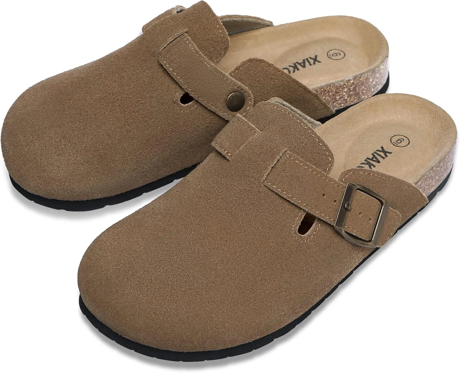Xiakolaka Women's Suede Clogs Adjustable Buckle Slip on Footbed Home Clog Slippers