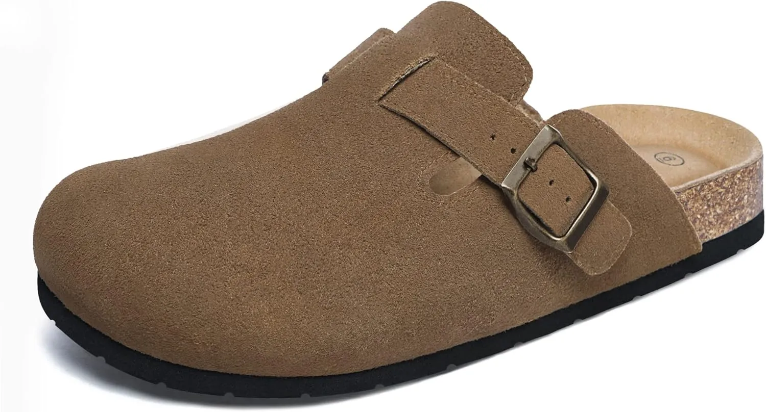Xiakolaka Women's Suede Clogs Adjustable Buckle Slip on Footbed Home Clog Slippers