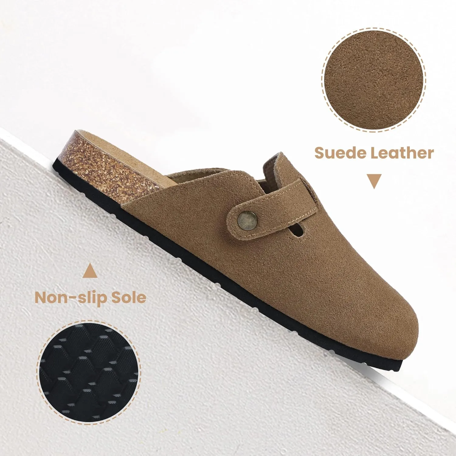 Xiakolaka Women's Suede Clogs Adjustable Buckle Slip on Footbed Home Clog Slippers