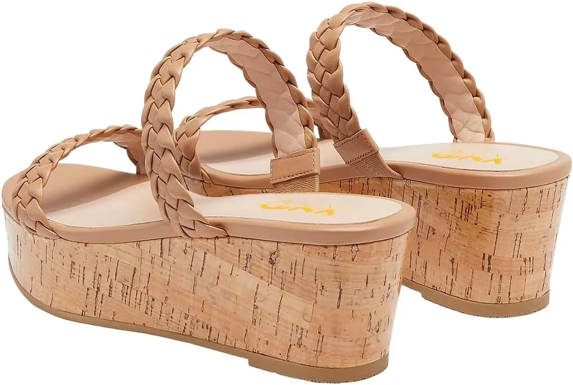 XYD Cork Heel Mules Wedges for Women Open Toe Braided Two Straps Platform Sandals Slip On Dress Casual Shoes