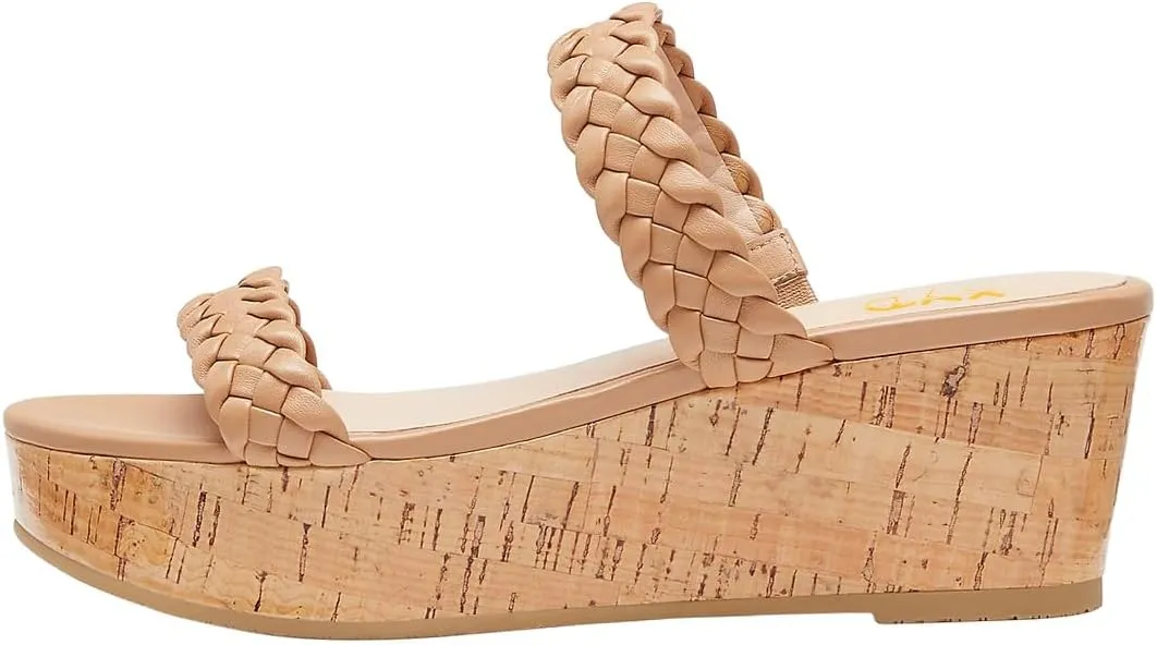 XYD Cork Heel Mules Wedges for Women Open Toe Braided Two Straps Platform Sandals Slip On Dress Casual Shoes