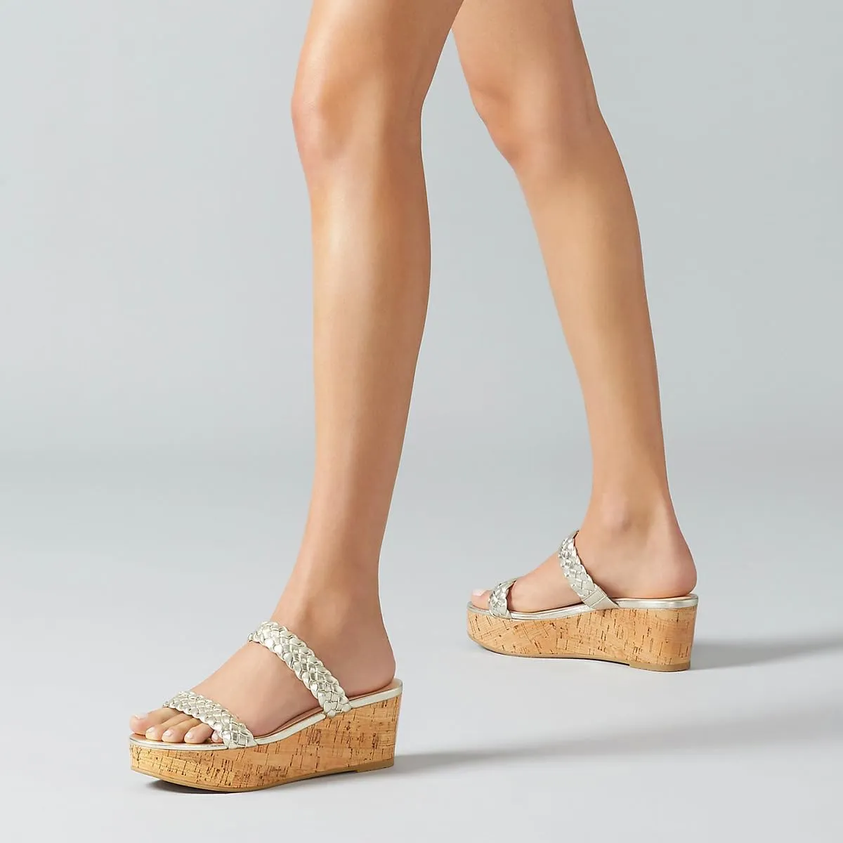 XYD Cork Heel Mules Wedges for Women Open Toe Braided Two Straps Platform Sandals Slip On Dress Casual Shoes