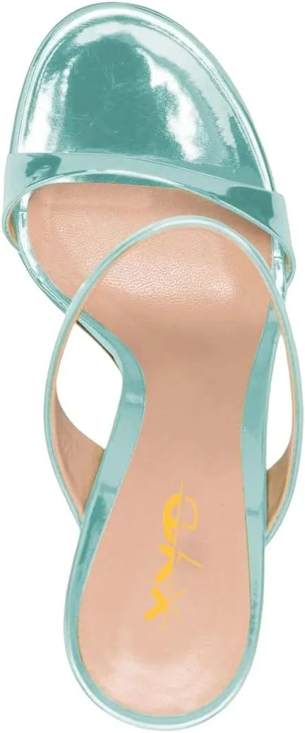 XYD Women Double Straps Slip On Slipper Sandals Open Toe High Crystal Heel Mule Summer Holiday Daily Casual Shoes