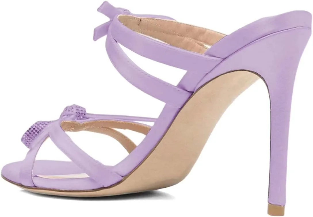 XYD Women Dress Round Open Toe Cute Bow Mule Sandals High Heel Strappy Backless Stiletto Slip on Party Casual Pumps Shoes
