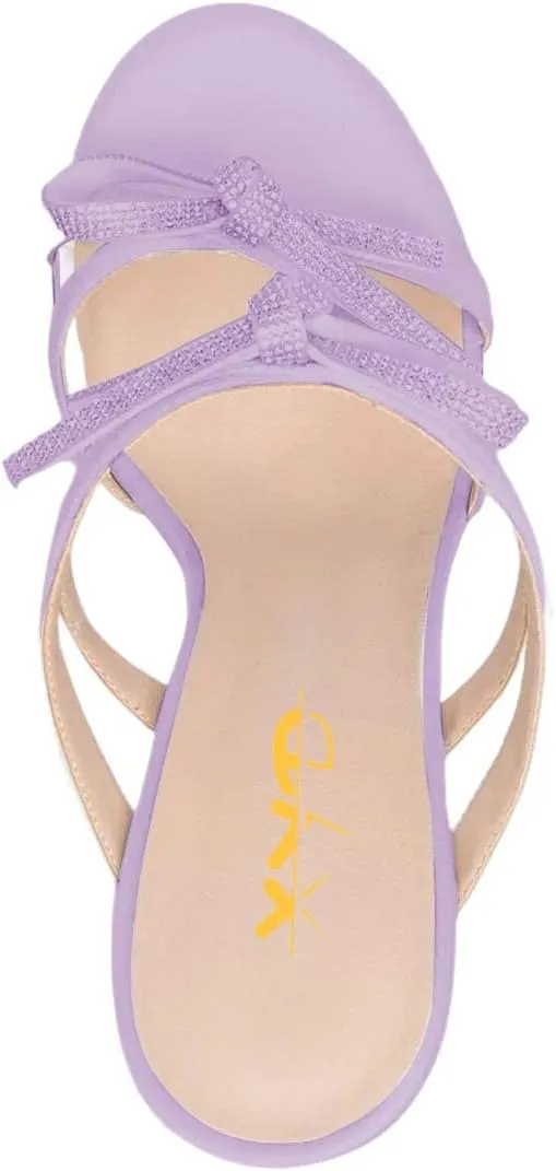 XYD Women Dress Round Open Toe Cute Bow Mule Sandals High Heel Strappy Backless Stiletto Slip on Party Casual Pumps Shoes