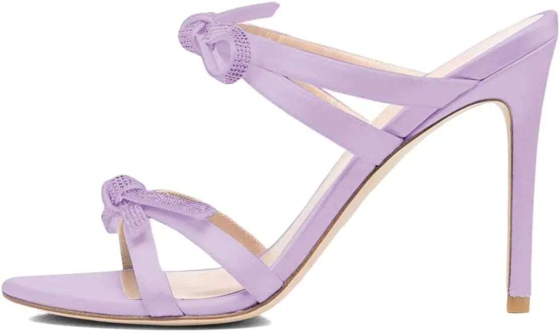 XYD Women Dress Round Open Toe Cute Bow Mule Sandals High Heel Strappy Backless Stiletto Slip on Party Casual Pumps Shoes