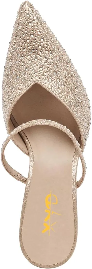 XYD Women Pointed Closed Toe Mules Single Strap Slip On Mid High Heels Sandals Stilettos Chic Ladies Spring Summer Dress Wedding Party Shoes