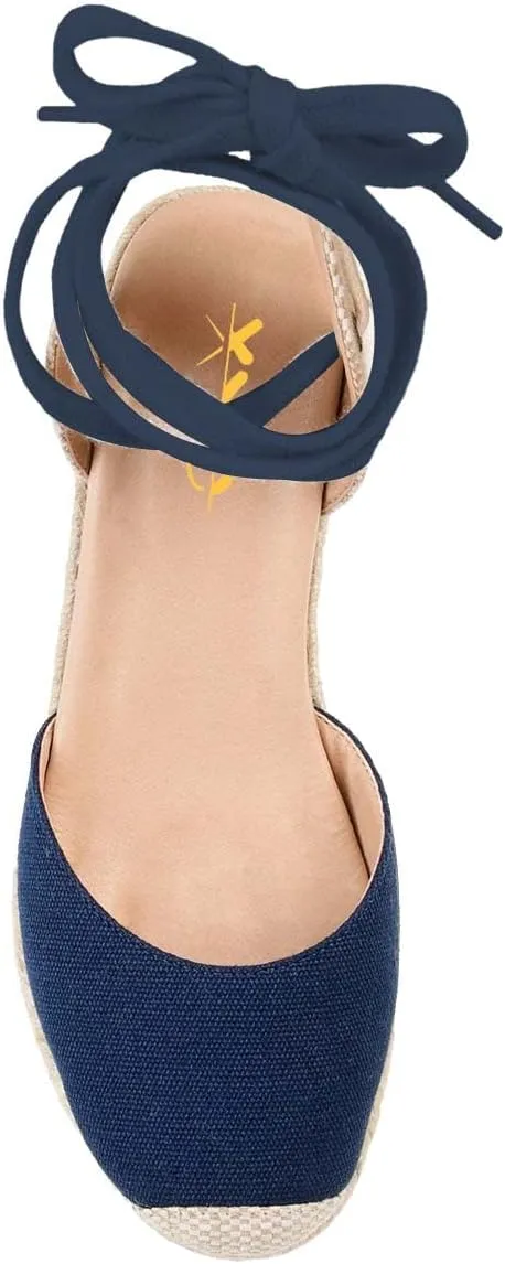 XYD Women's Closed Round Toe Ankle Strappy Espadrilles Wedge Sandals Slingback Platform Heel Casual Resort Dress Summer Roman Shoes