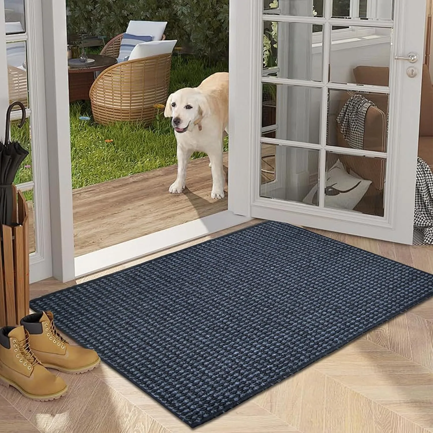 Yancorp 32"x48"Ultra Thin Bathroom Rugs Low Profile Bath Rug Fit Under Door Non Slip Large Door Mat,Machine Washable Shower Rug,Quick Dry Bathroom Floor Mat,Faux Jute Rug Super Absorbent