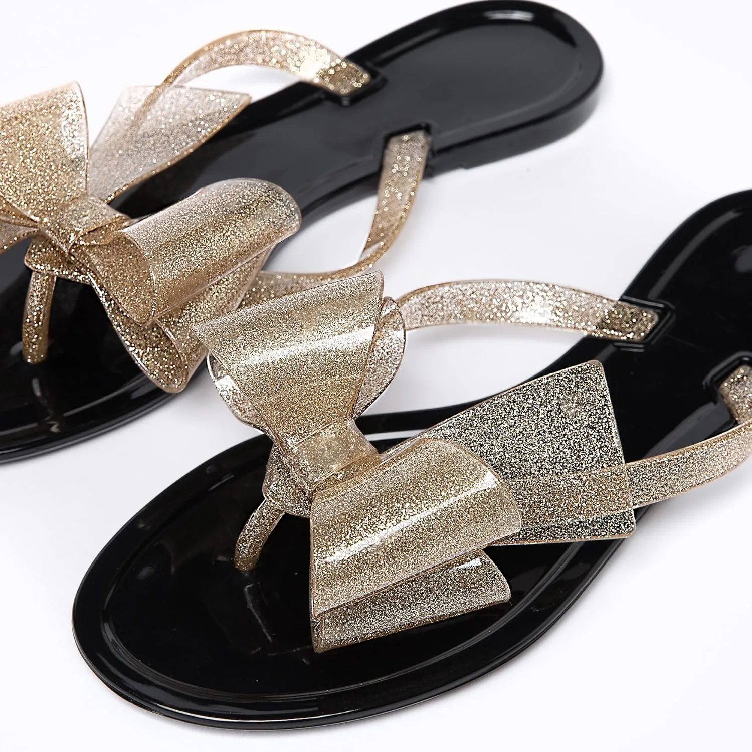YANWENFANG Women Flip Flops Jelly Thong Waterproof Bow Summer Beach Rain Casual PVC Boho Vacation Flat Sandals