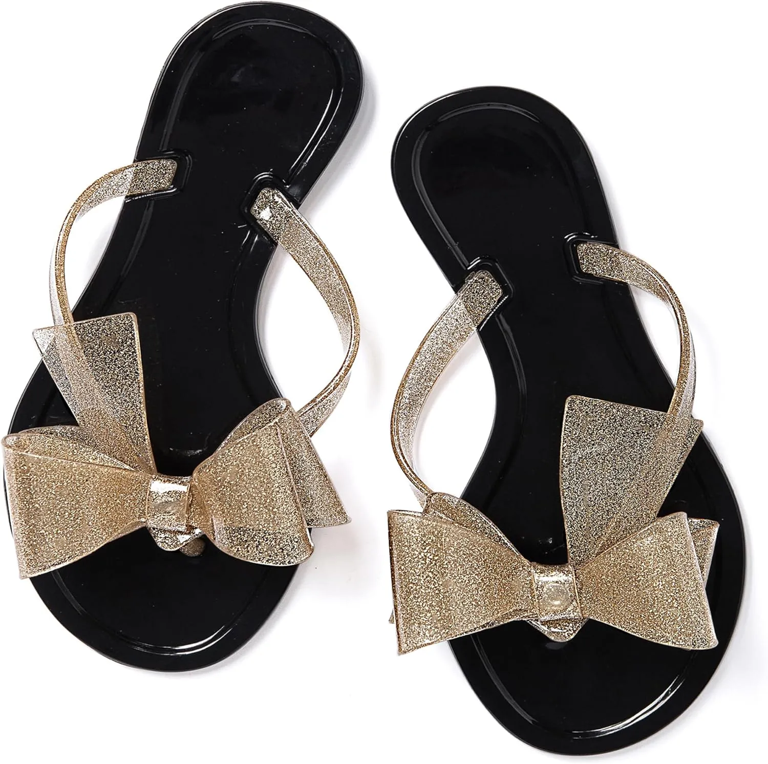 YANWENFANG Women Flip Flops Jelly Thong Waterproof Bow Summer Beach Rain Casual PVC Boho Vacation Flat Sandals