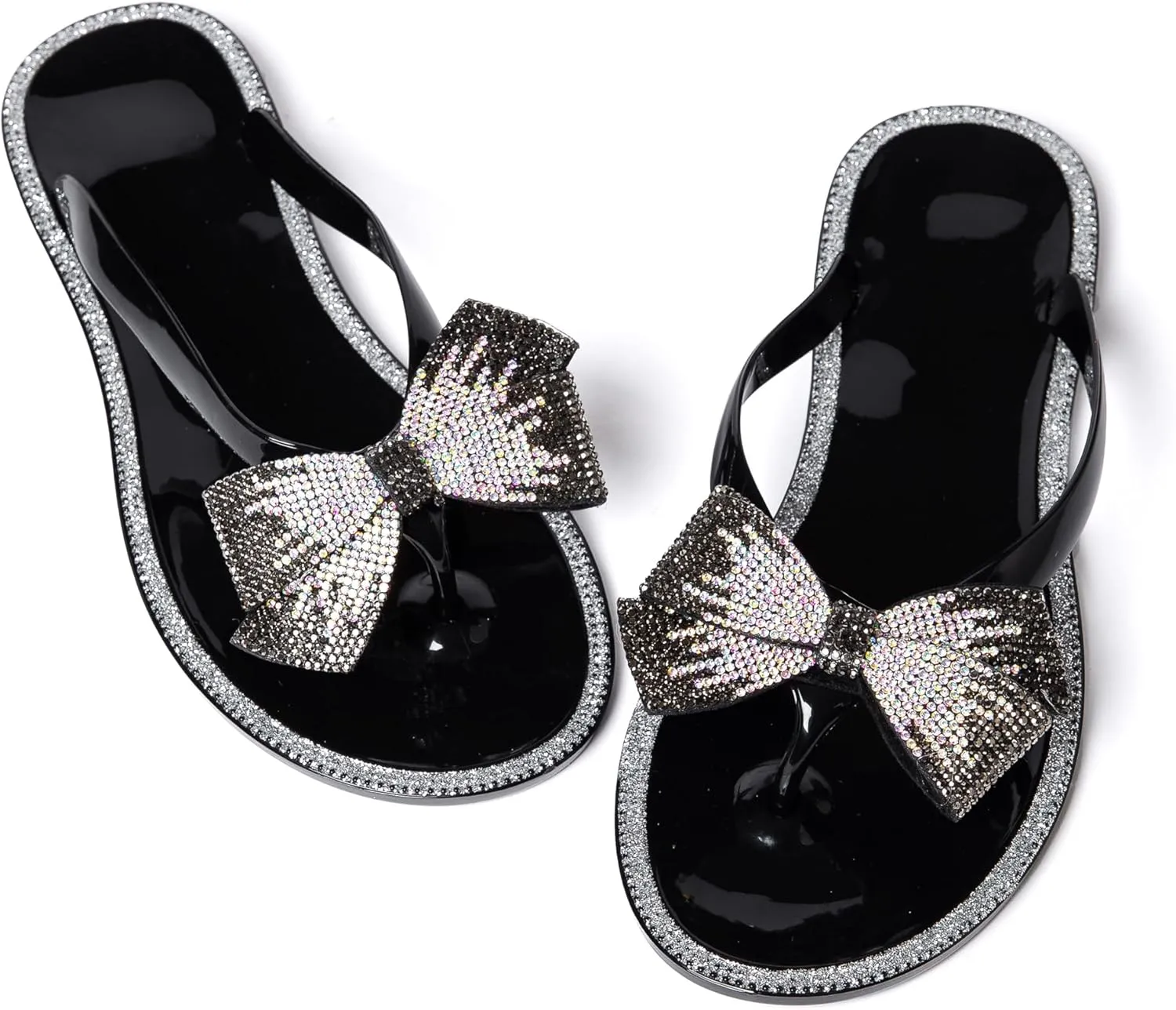 YANWENFANG Women Flip Flops Jelly Thong Waterproof Bow Summer Beach Rain Casual PVC Boho Vacation Flat Sandals