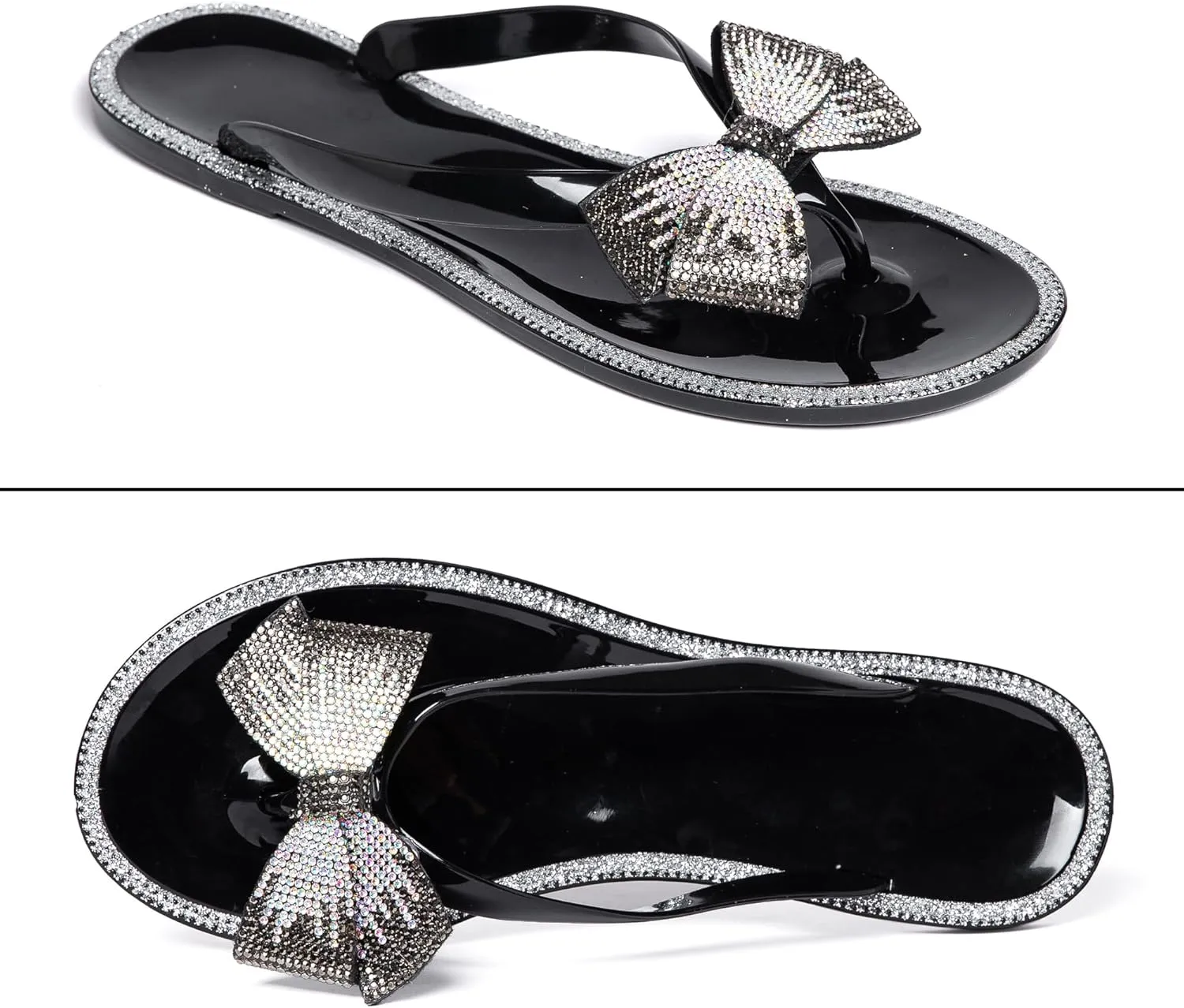 YANWENFANG Women Flip Flops Jelly Thong Waterproof Bow Summer Beach Rain Casual PVC Boho Vacation Flat Sandals