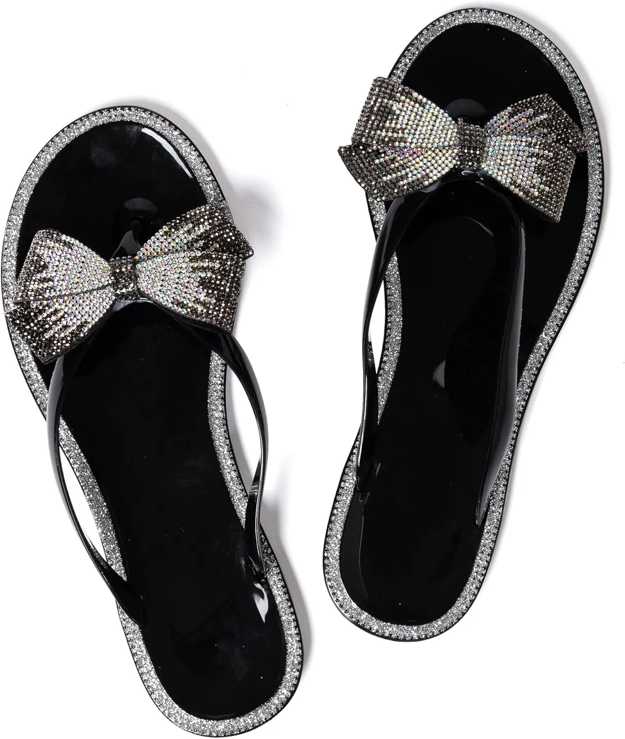 YANWENFANG Women Flip Flops Jelly Thong Waterproof Bow Summer Beach Rain Casual PVC Boho Vacation Flat Sandals
