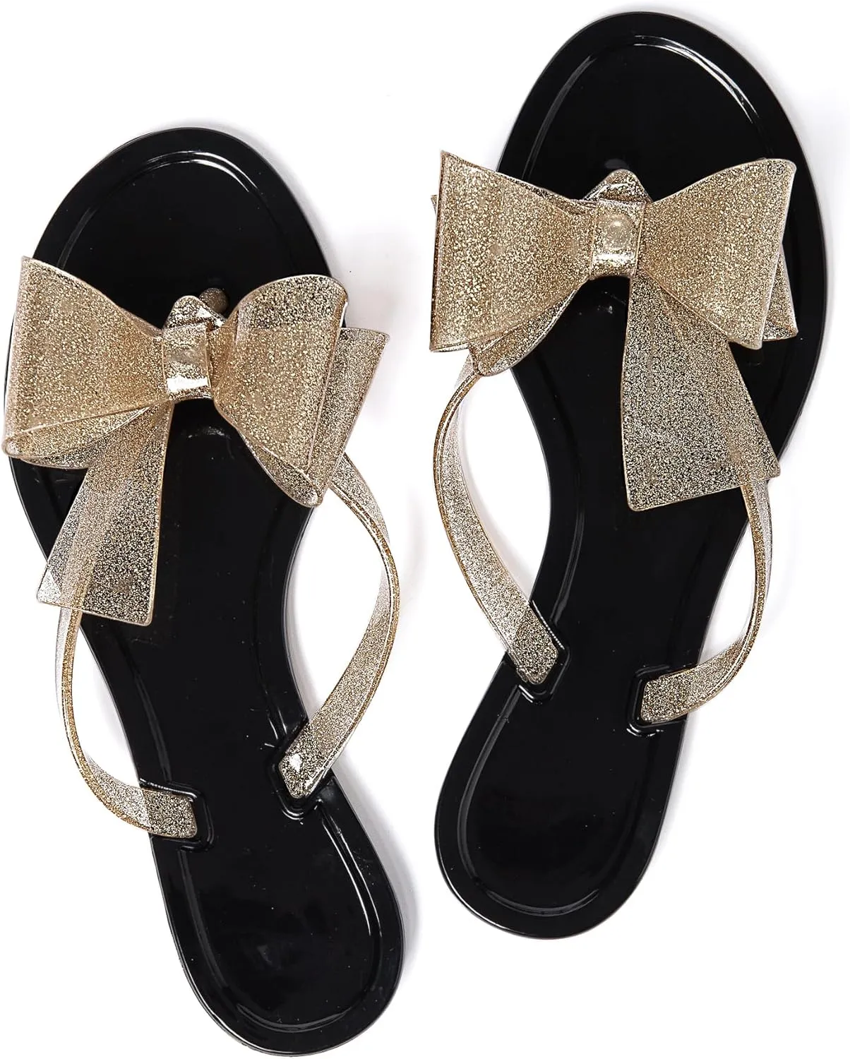 YANWENFANG Women Flip Flops Jelly Thong Waterproof Bow Summer Beach Rain Casual PVC Boho Vacation Flat Sandals
