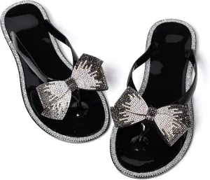 YANWENFANG Women Flip Flops Jelly Thong Waterproof Bow Summer Beach Rain Casual PVC Boho Vacation Flat Sandals