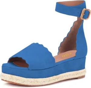 YDN Women Open Toe Platform Espadrille Sandals Ankle Strap Wedge Heel Pumps Wavy Edge Summer Shoes