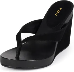 YDN Women's Wedge Heel Flip Flops Sandals Open Round Toe High Heels Slip On Dressy Party Thong Shoes Size 4-16 US