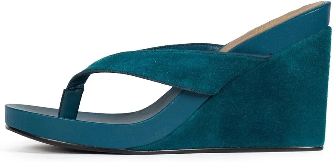 YDN Women's Wedge Heel Flip Flops Sandals Open Round Toe High Heels Slip On Dressy Party Thong Shoes Size 4-16 US