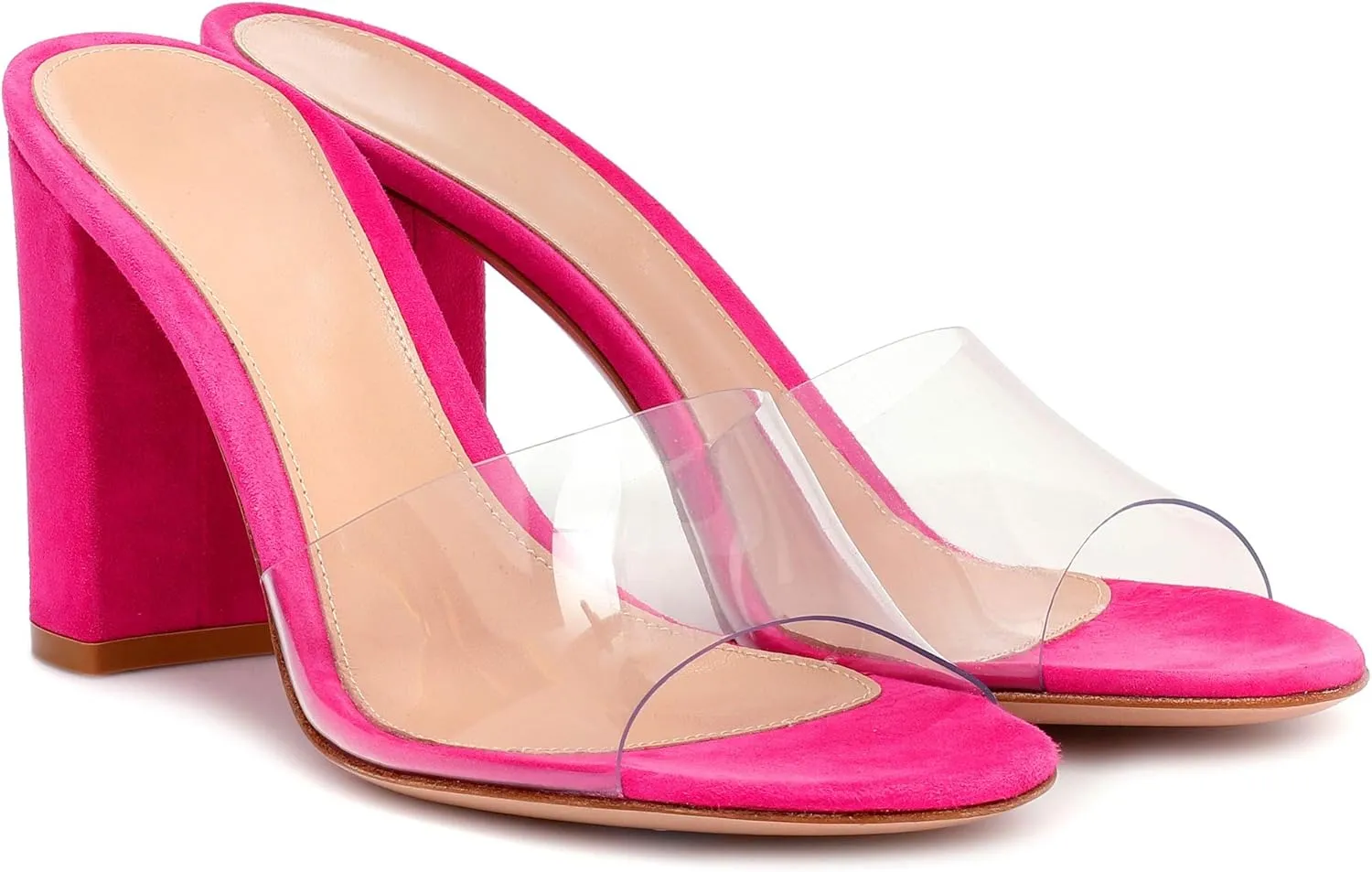YODEKS Women's High Heel Sandals Clear Transparent Pumps Mule Shoes 4" Block Chunk Heel Slip On Slides Slippers