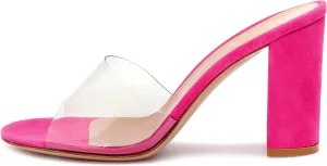 YODEKS Women's High Heel Sandals Clear Transparent Pumps Mule Shoes 4" Block Chunk Heel Slip On Slides Slippers
