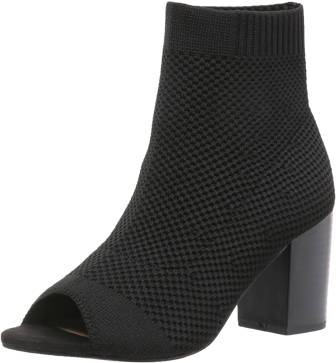 ZDLJYL Women's Knit Slingback Chunky Heel Ankle Boots Open Toe Booties Hollow Heeled Sandals Fashion Slip On Dress Sock Booties For Women