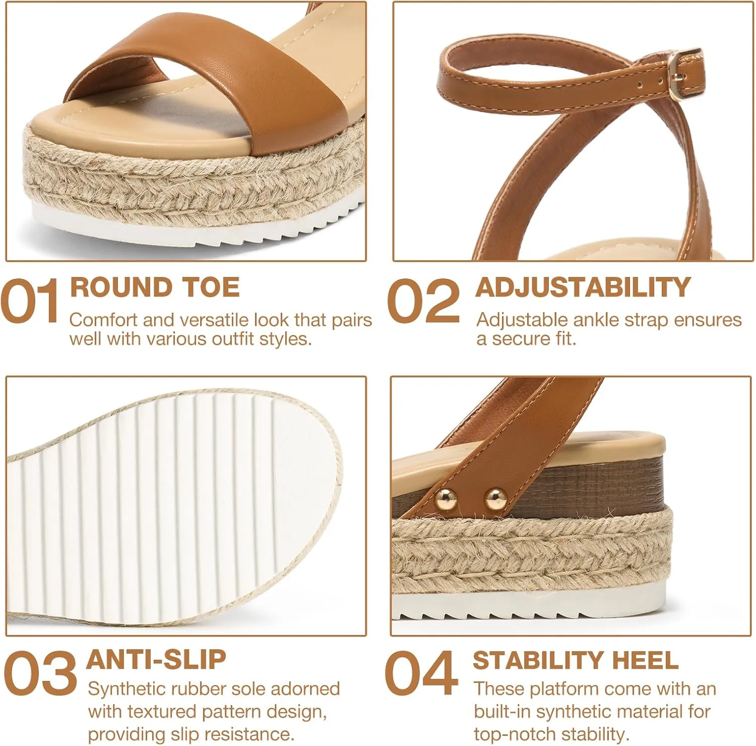 ZURIN Womens Open Toe Platform espadrille sandals Buckle Ankle Strap Wedges Sandals for Women Casual Dressy Summer