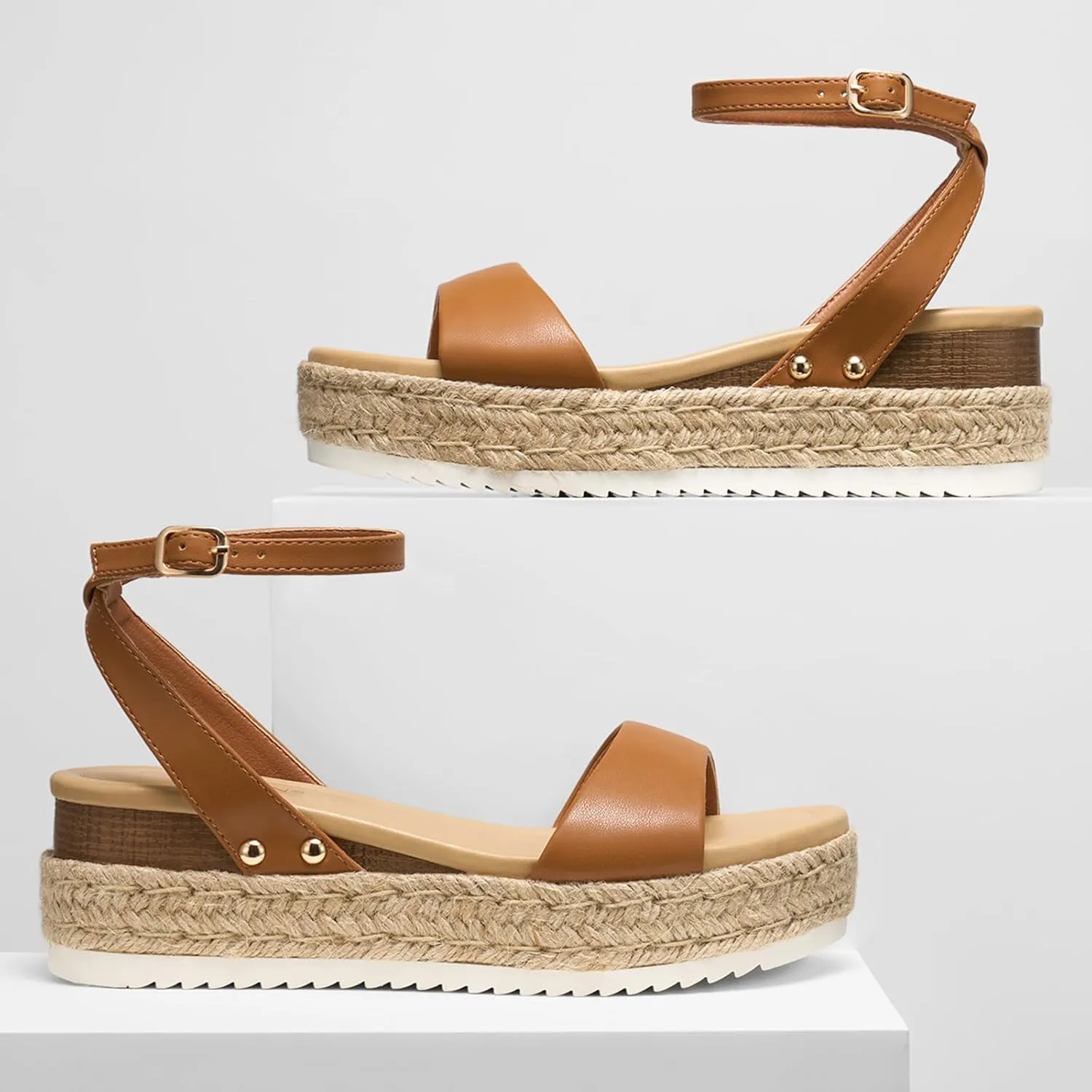 ZURIN Womens Open Toe Platform espadrille sandals Buckle Ankle Strap Wedges Sandals for Women Casual Dressy Summer