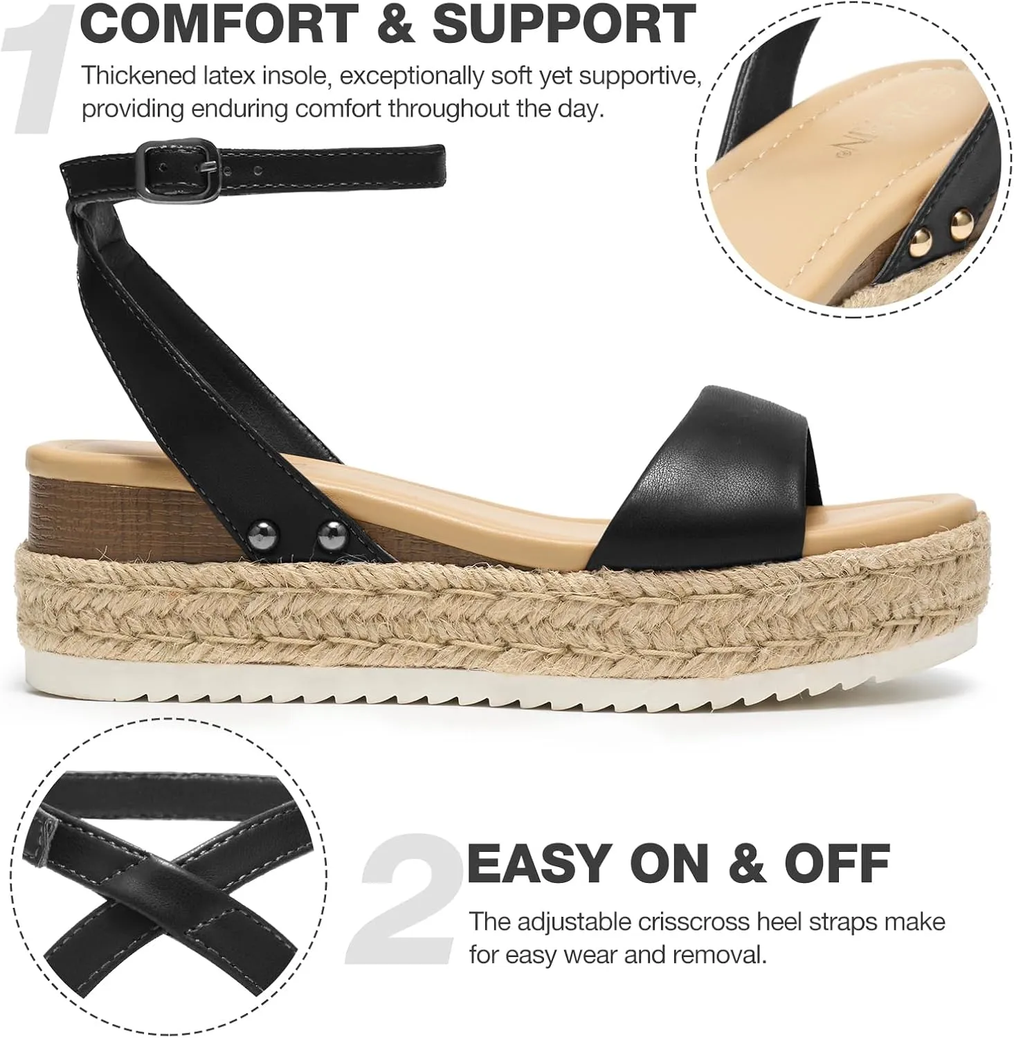ZURIN Womens Open Toe Platform espadrille sandals Buckle Ankle Strap Wedges Sandals for Women Casual Dressy Summer
