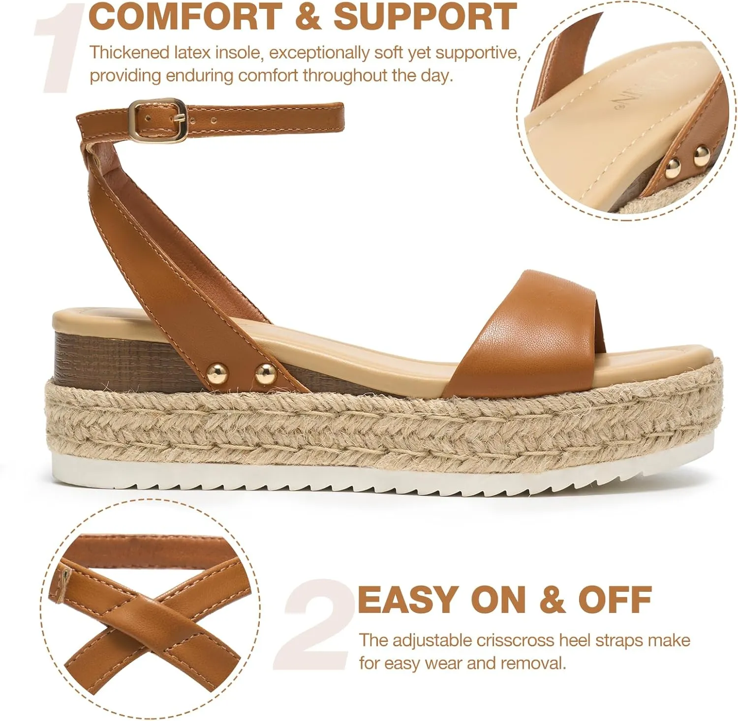 ZURIN Womens Open Toe Platform espadrille sandals Buckle Ankle Strap Wedges Sandals for Women Casual Dressy Summer