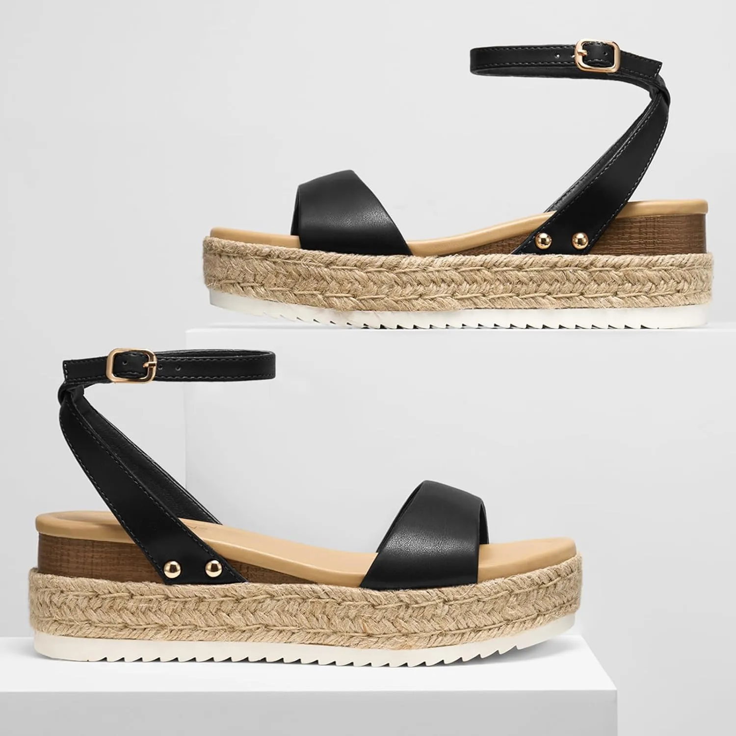 ZURIN Womens Open Toe Platform espadrille sandals Buckle Ankle Strap Wedges Sandals for Women Casual Dressy Summer
