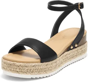 ZURIN Womens Open Toe Platform espadrille sandals Buckle Ankle Strap Wedges Sandals for Women Casual Dressy Summer