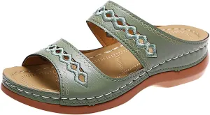 ZWRXW Summer Sandals for Women 2025 Arch Support Orthopedic Sandals Embroidered Vintage Slip On Breathable Walking Slippers Comfortable Wedge Sandal
